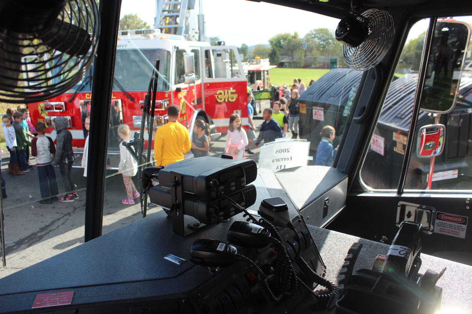 Students check out the ladder truck