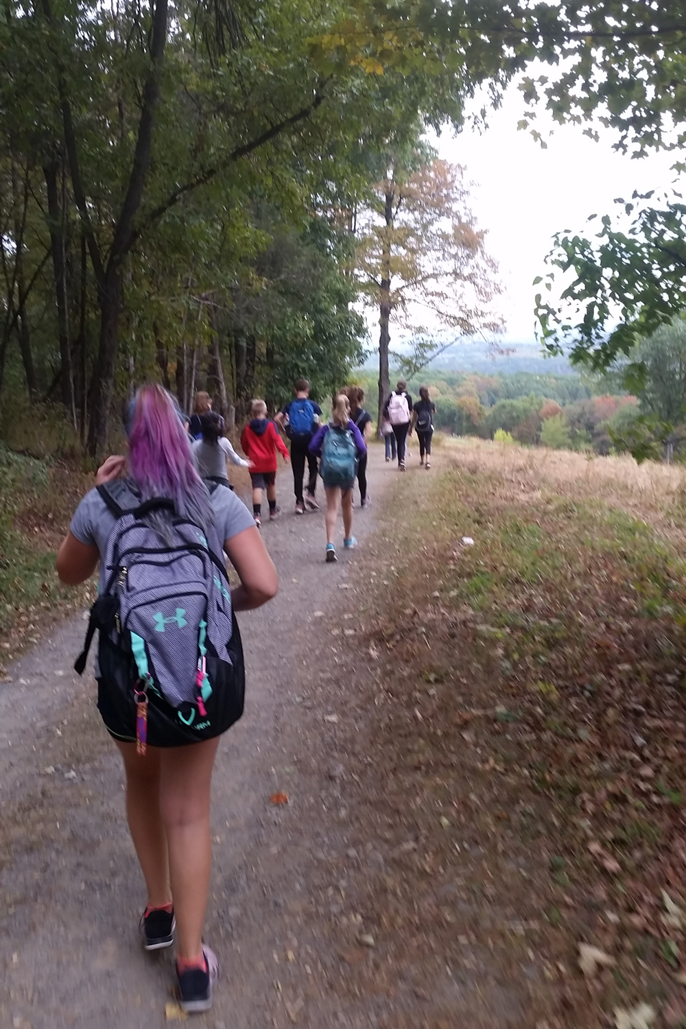 students hiking a tral