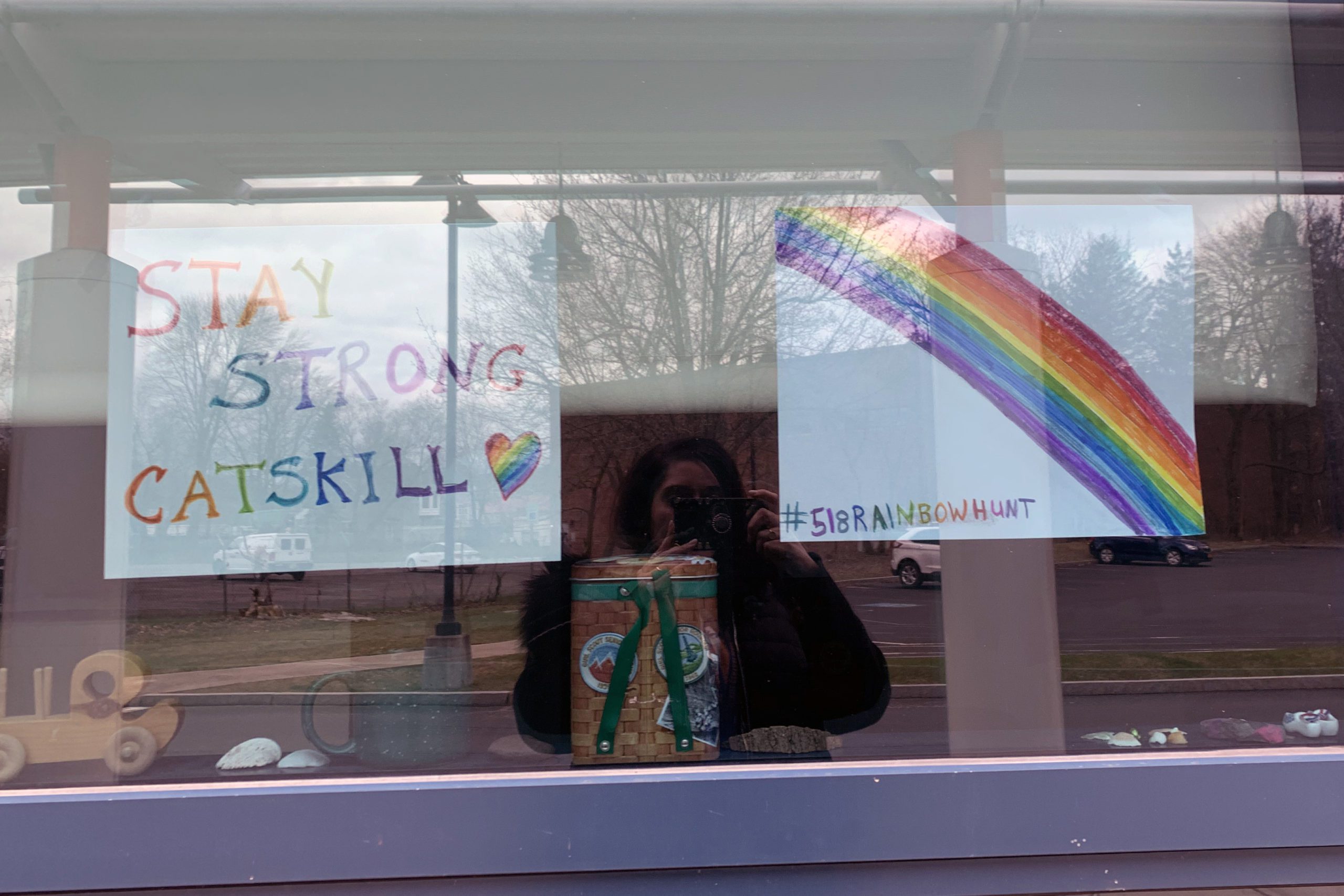 rainbow picture and sign saying Stay Strong Catskill