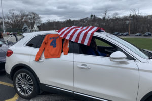 car decorated with American flag and catskill jersey