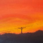 painting of sunset and telephone pole
