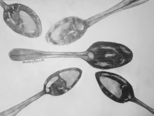 pencil drawing of spoons