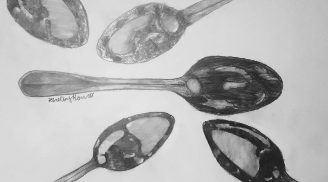 pencil drawing of spoons