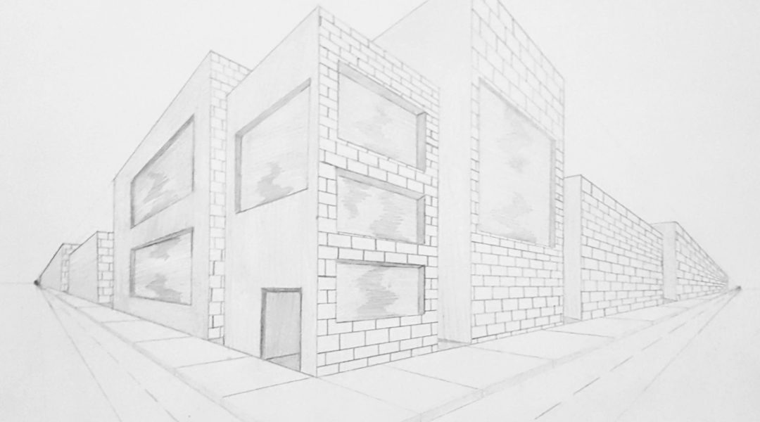 pencil drawing of corner of building