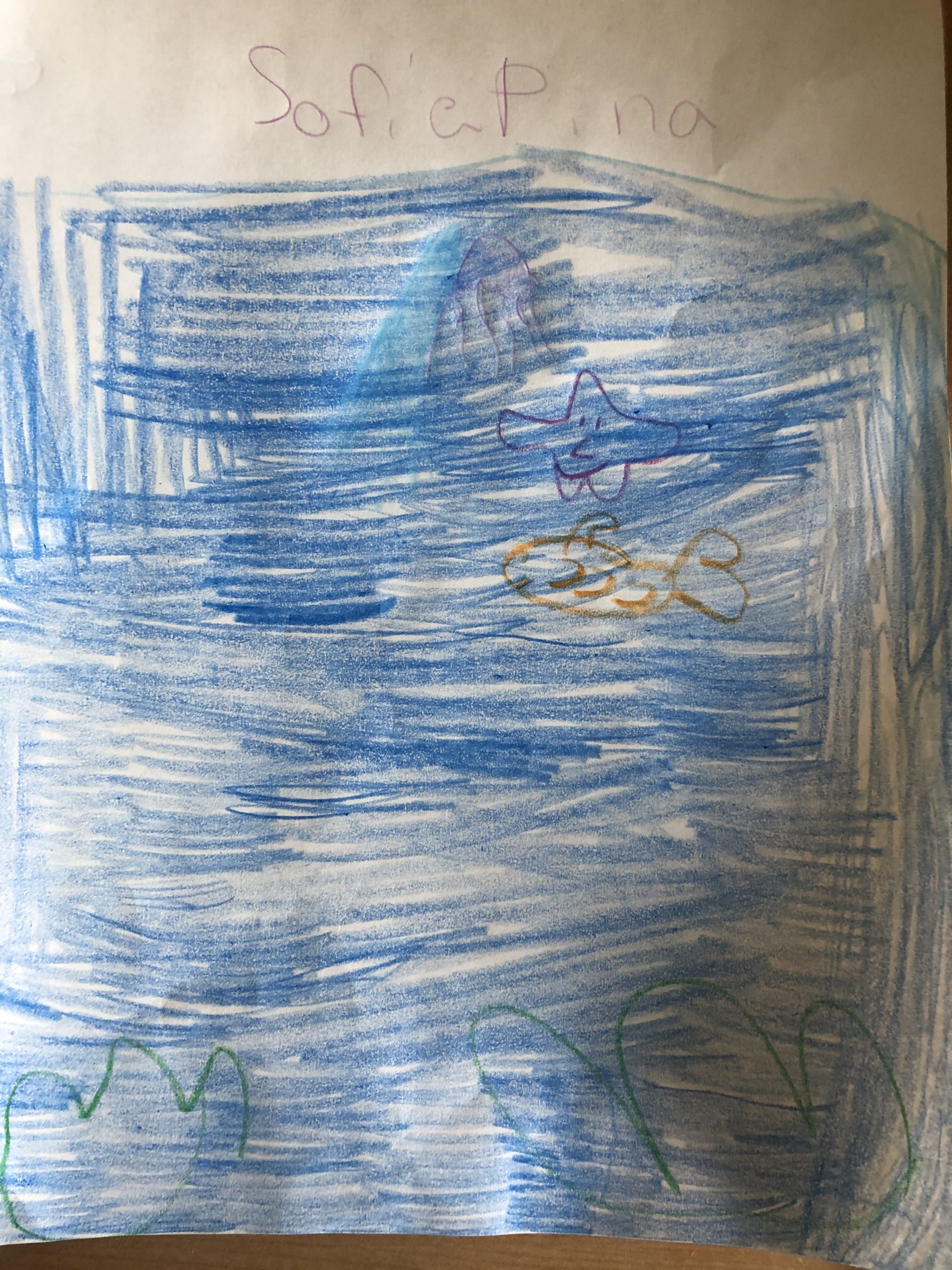 colored pencil drawing of underwater scene