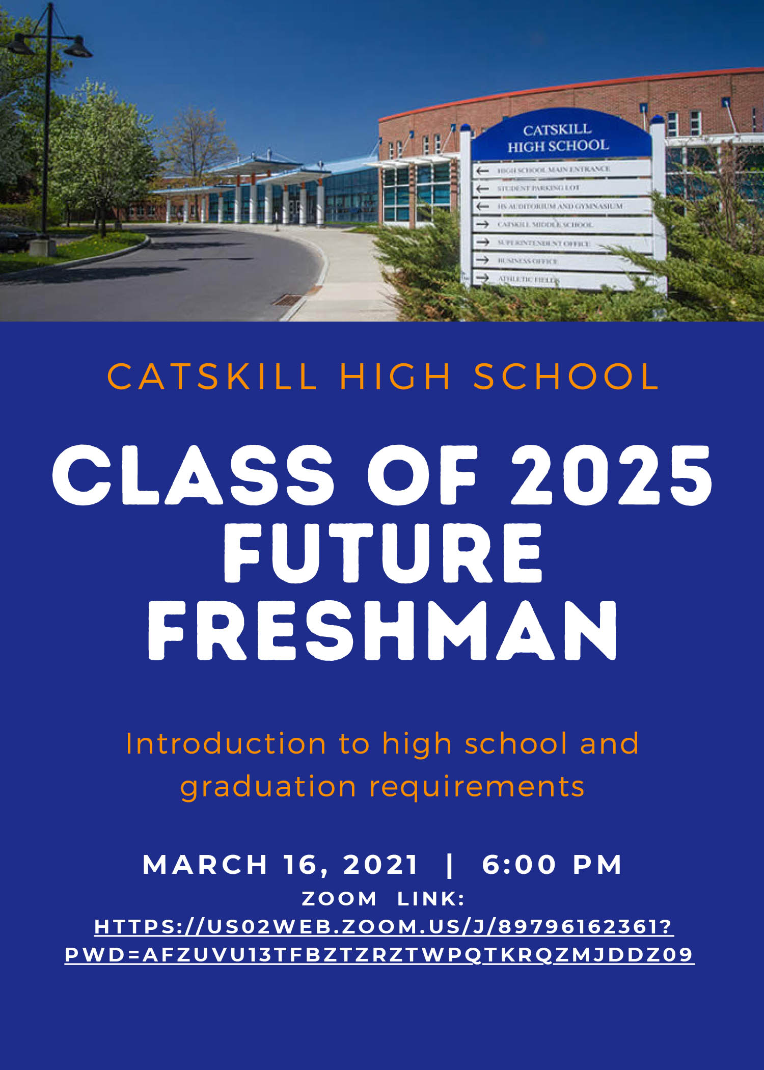 Future Freshman Night Flyer with image of Catskill High School