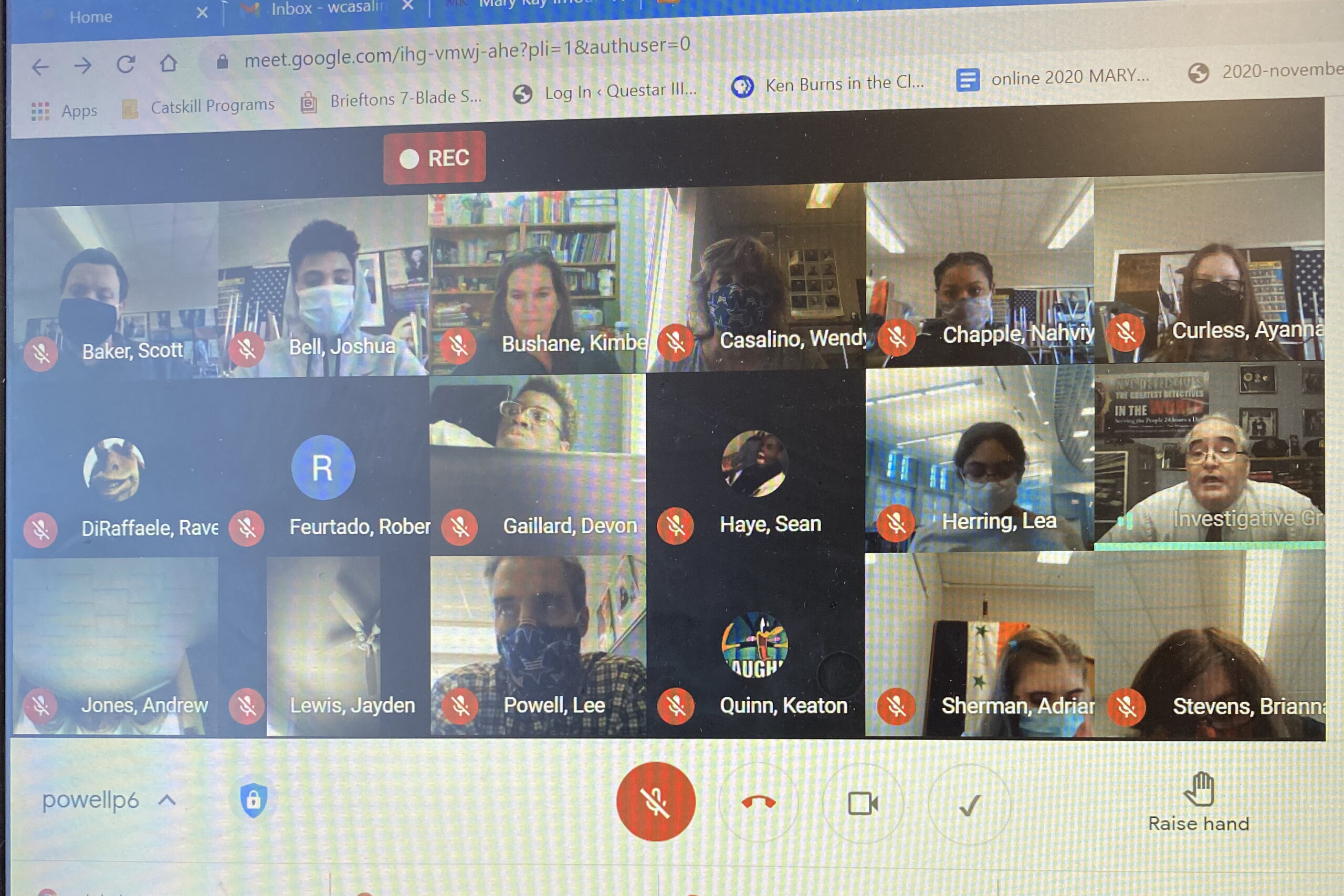 Screen shot of google classroom meeting