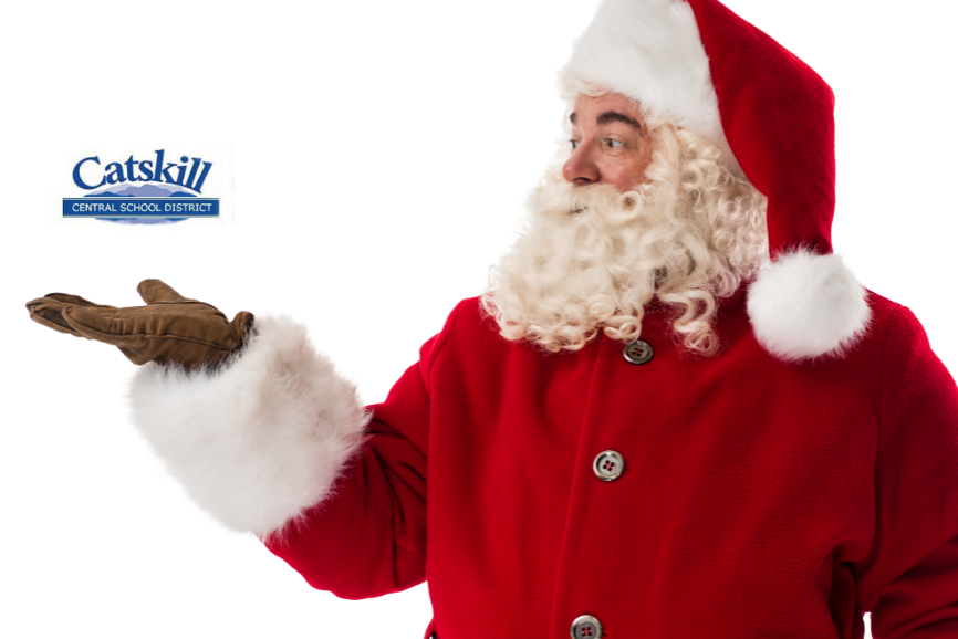 Santa holding Catskill CSD logo