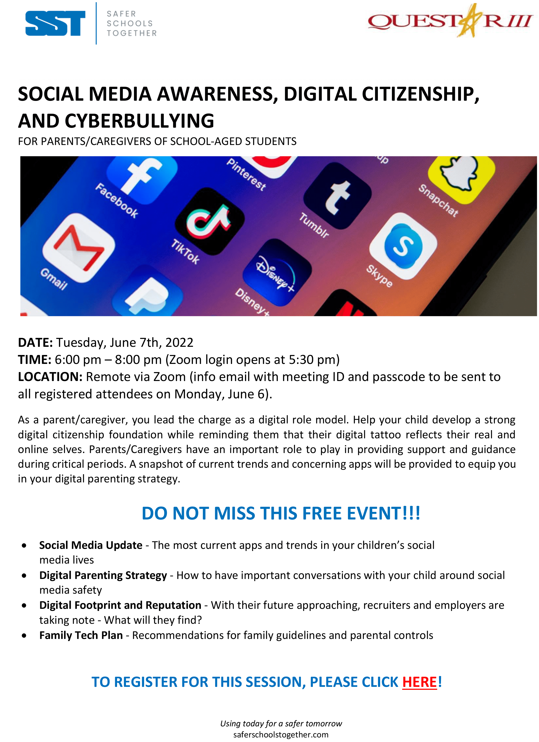 Flyer showing cellphone with social media apps