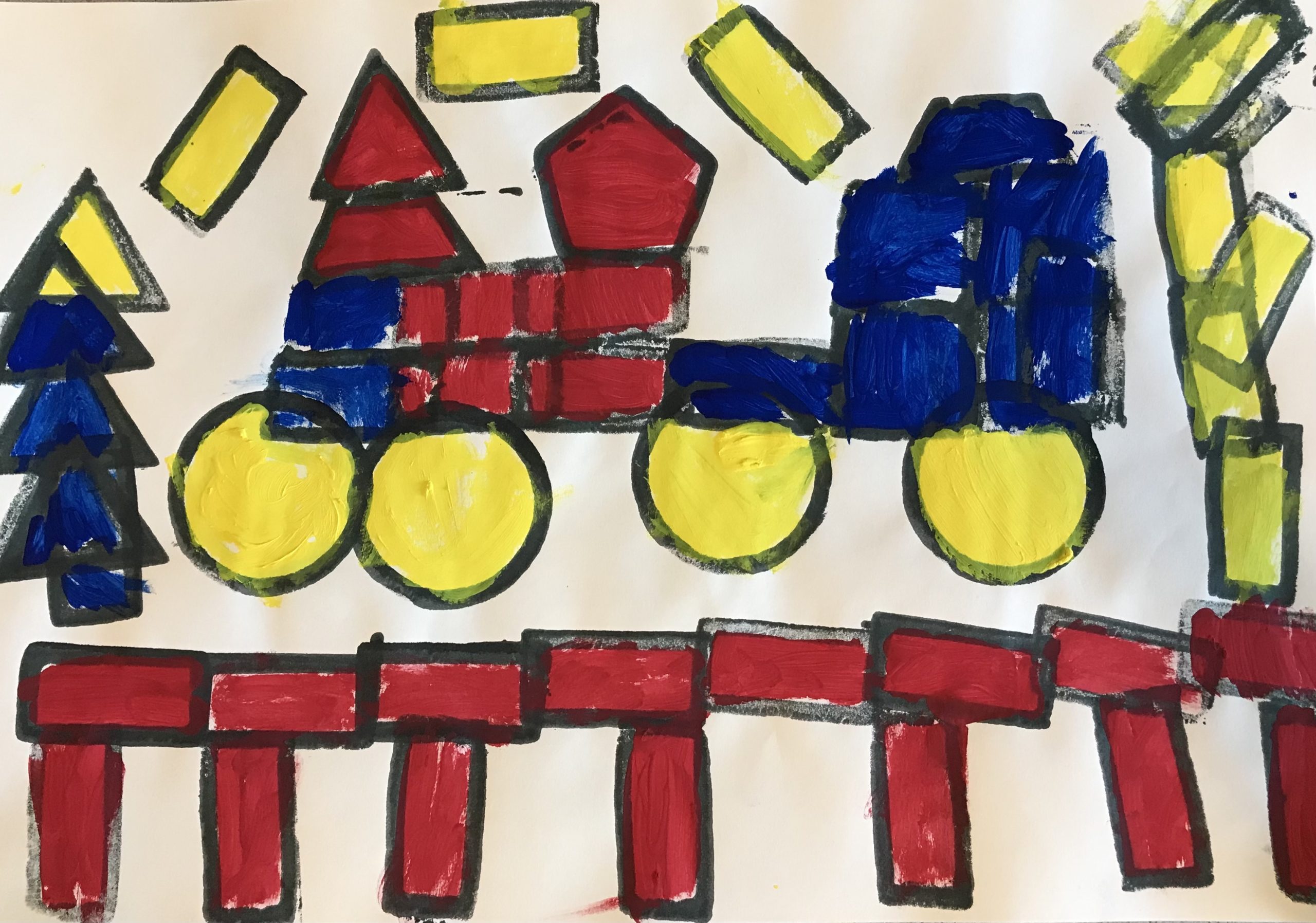 elementary school artwork depicting train on tracks.