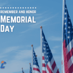American flags and the words remember and honor Memorial Day