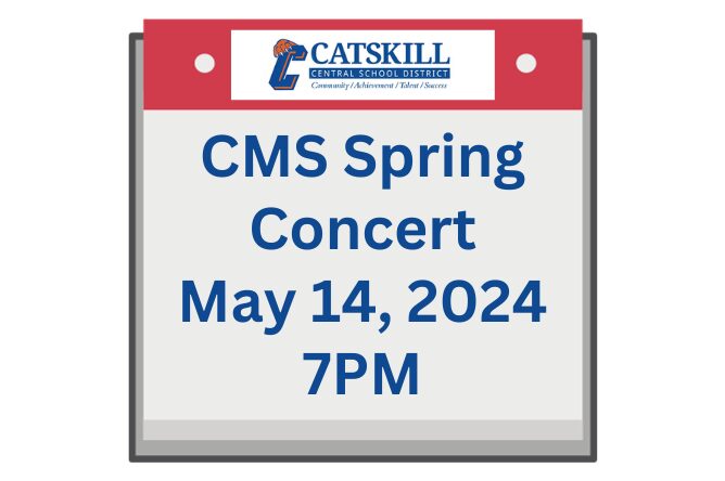 calendar card that lists CMS Spring Concert May 14, 2024 7PM