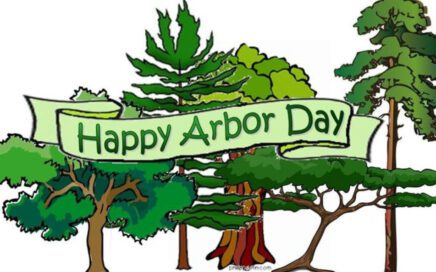 Arbor Day banner with drawings of trees