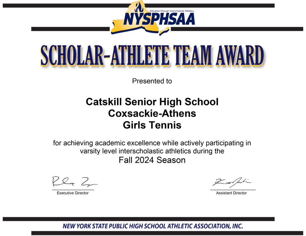 scholar athlete certificate for Girls Tennis