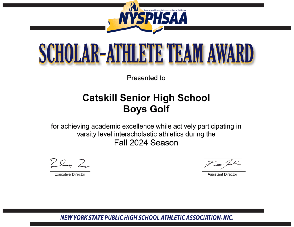 scholar athlete certificate for Boys Golf