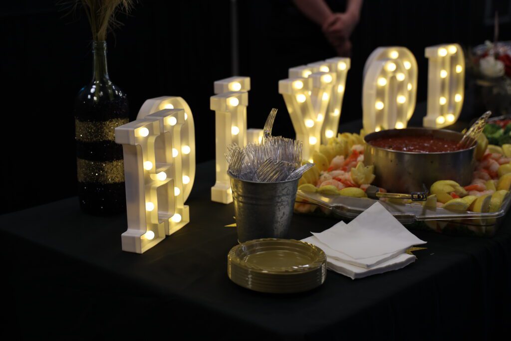 lighted Hollywood sign on table